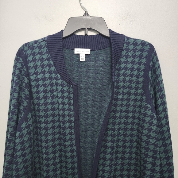 Susan graver women's open cardigan sweater size XL green and blue hounds… - Picture 2 of 7